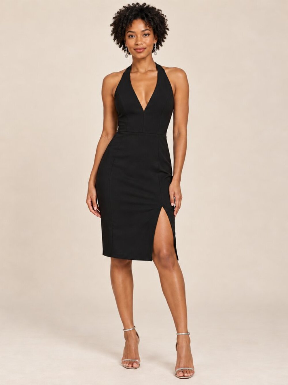 Lulus Black Halter Backless Bodycon Cocktail Dress Large NWT